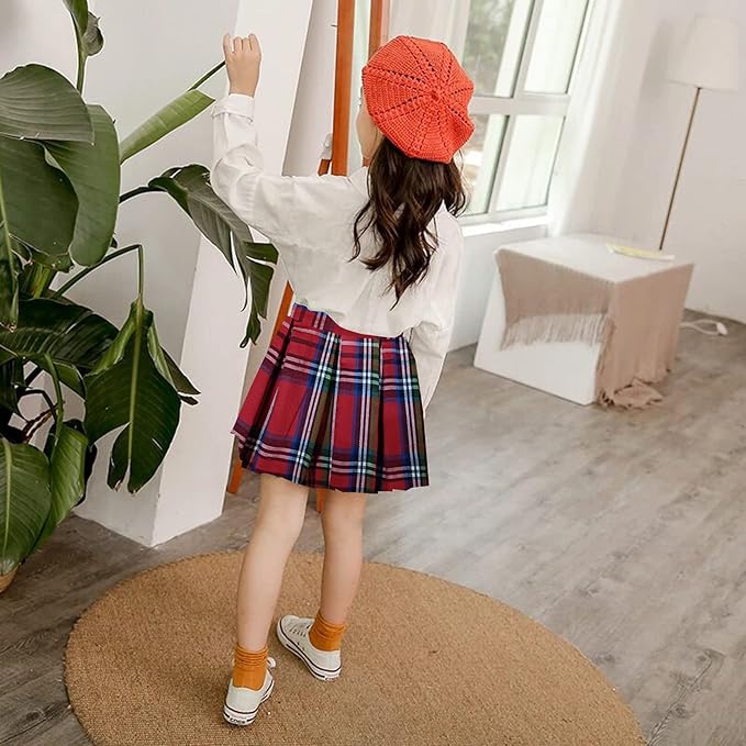 La Festiya Cotton High Waist Check Pattern Pleated Short, Flared Skirt for Baby Girls, Kid